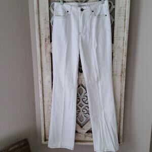 Boston Proper Women's Paris Slim Bootcut Denim Jeans in White with Tan Trim